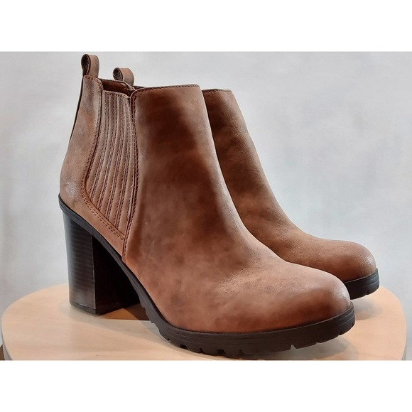 Sam & Libby Faux Brown Leather Ankle Boots Womens Size 11 - Picture 1 of 10